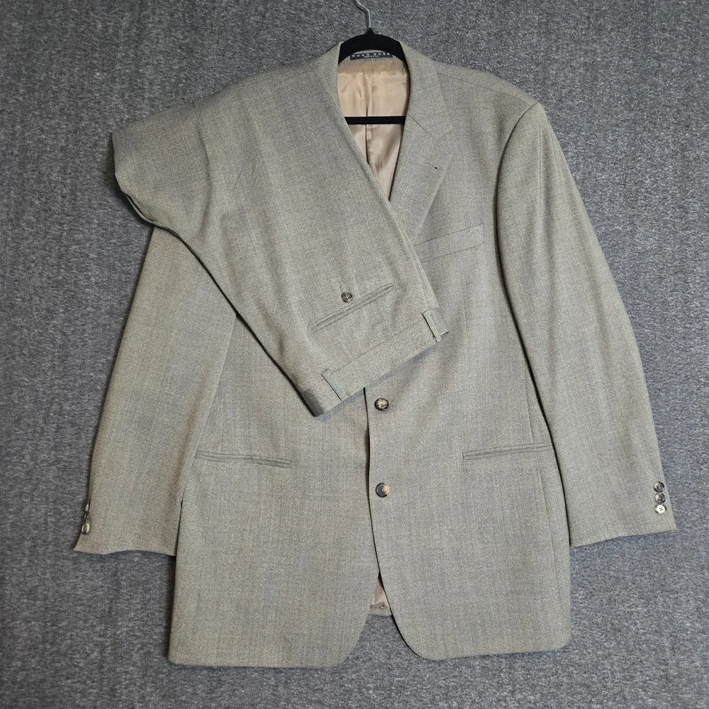 Hugo Boss Einstein Beta 42L Suit‎ 100% Virgin Wool Beige 3 Button Blazer Pants